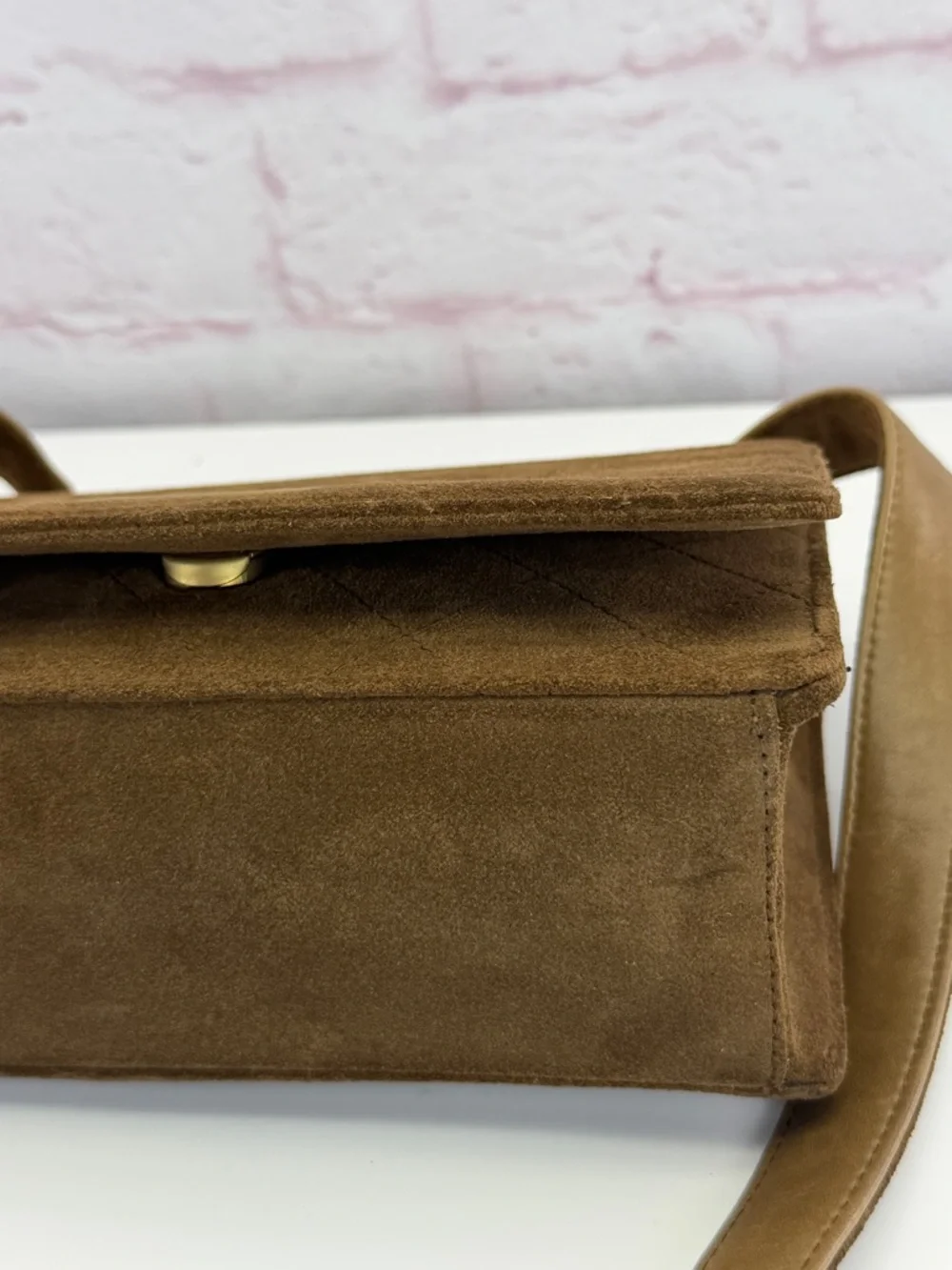 CHANEL Vintage Brown Suede Quilted Shoulder Bag